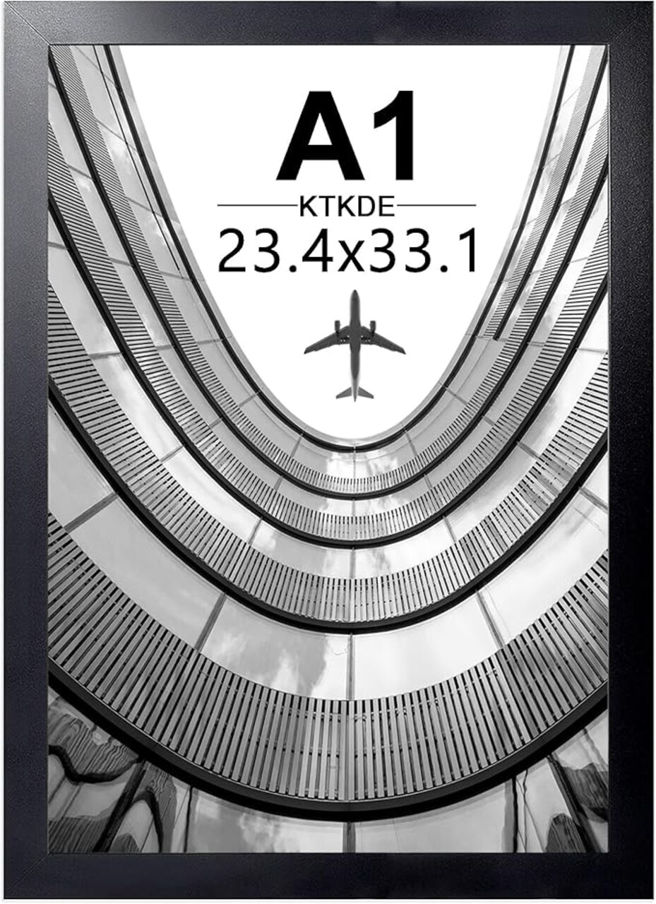 A1 Picture Frame,23.4x33 Poster Frame Black Woodgrain, Vertical & Horizontal Wall Hanging Large picture frames for Photos, Posters & Art Prints
